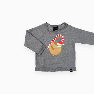 Pull gris chiné en coton bio, rayonne de bambou et poly à imprimé paresseux 1-2Y