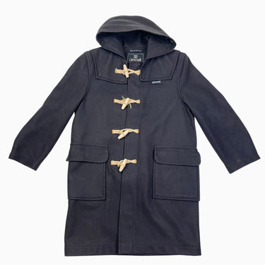Manteau noir 'Melton Duffle' en laine et poly fait en Angleterre 10Y