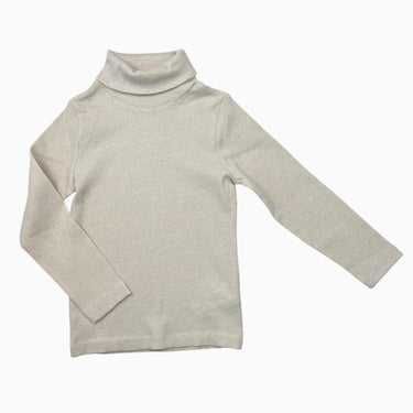 Chandail à col roulé crème en coton bio avec fil métallique doré 6Y