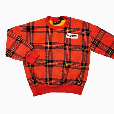 Pull carreauté rouge coton ouaté 3-5Y