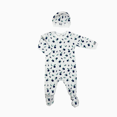 Pyjama blanc 'fruits' avec bonnet de naissance 3M