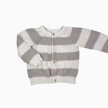 Cardigan à rayures taupe en tricot de coton bio 12-18M