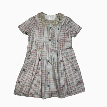 Robe à col claudine grise carreautée rouge et jaune 'G' 6Y