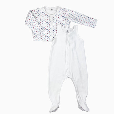 Ensemble combi en velours et cardigan blanc 'voitures et Tour Eiffel' 12M