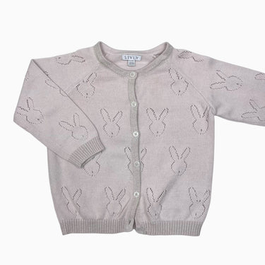 Cardigan rose pâle 'lapins' à pointelle en tricot 18-24M