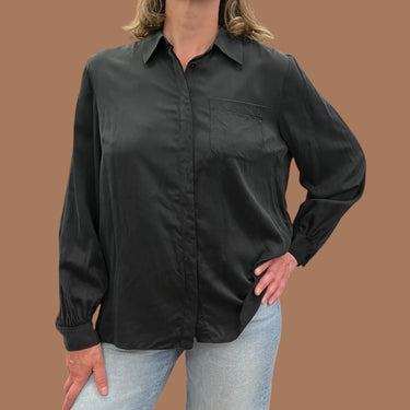 Chemise noire en soie pour femmes L