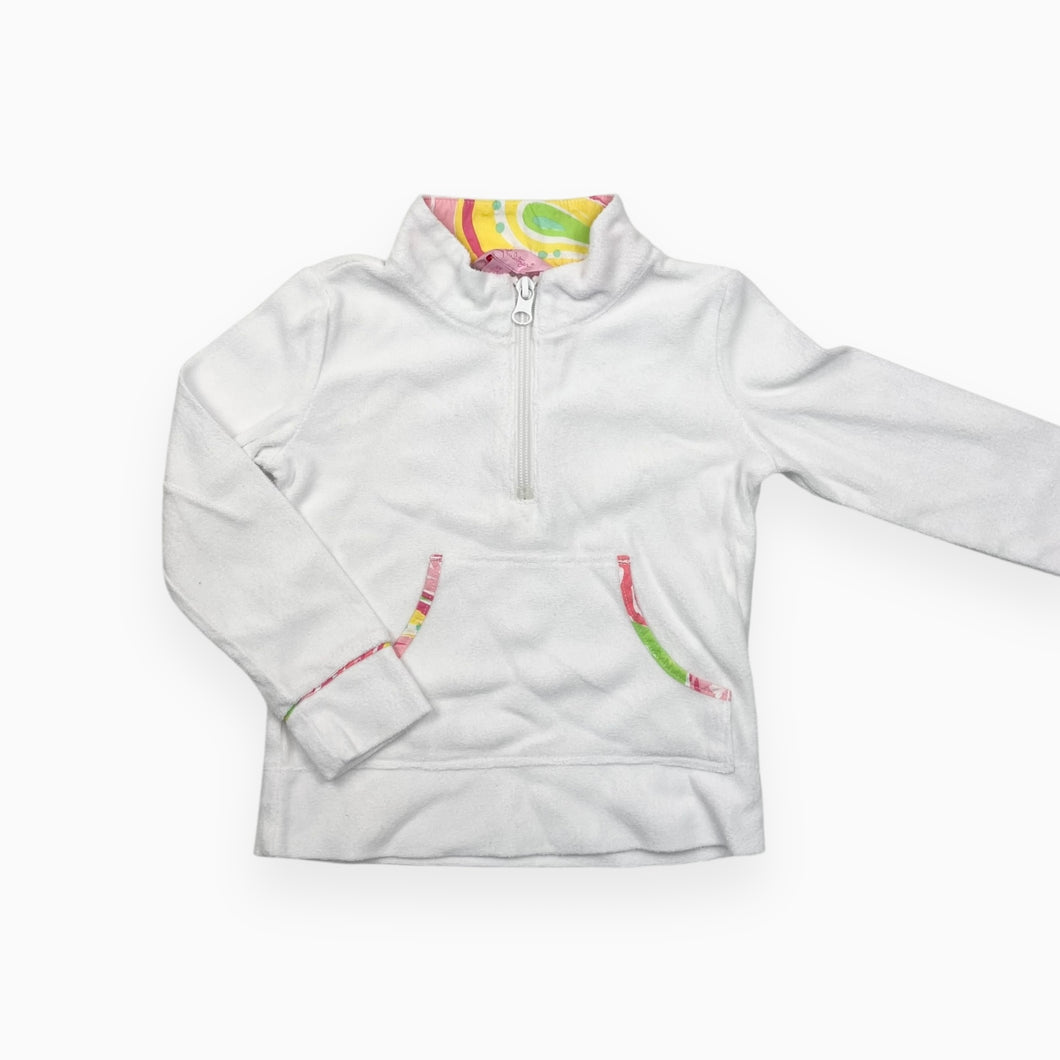 Pull blanc demi-zip en ratine de coton et poly avec détail coloré 2-3Y