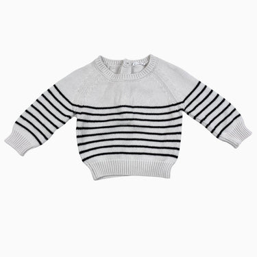 Pull blanc à rayures noires en tricot de coton 3-6M