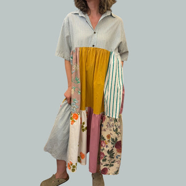 Robe chemise patchwork en tissus revalorisé pour femmes S-M