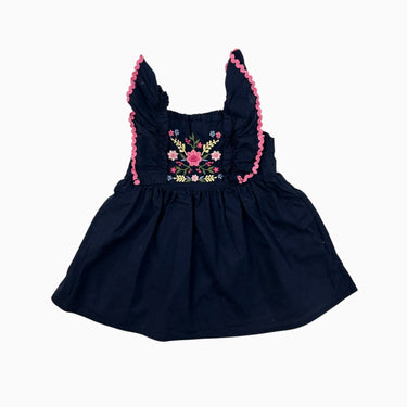 Robe marine avec fleurs brodées 6-12M