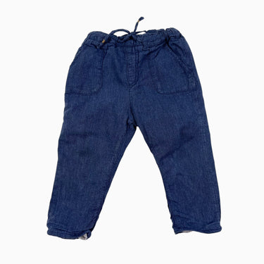 Pantalon en coton chambray foncé doublé 12-18M