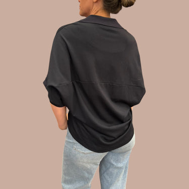 Polo noir en viscose et poly pour femmes XS