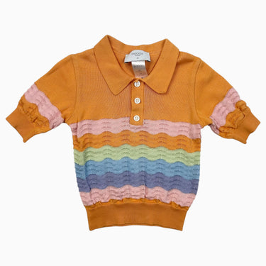 Polo orange avec rayures colorées en tricot de coton bio 6Y fit 5Y