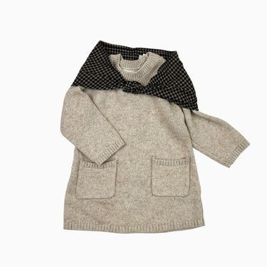 Robe avec foulard beige en tricot de coton et laine 1.5Y