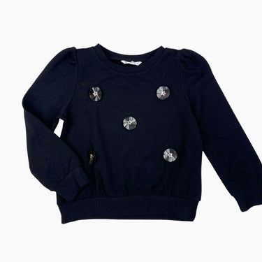 Pull noir avec fleurs en relief faux-cuir 4Y