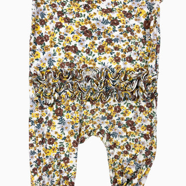 Pyjama fleurs jaunes avec froufrous en bambou et spandex 3-6M