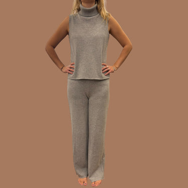 Ensemble pull à col roulé et pantalon gris en coton et élasthanne pour femmes M