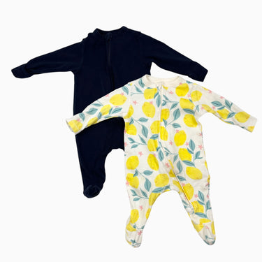 Duo de pyjamas en coton marines et à imprimé citrons 0-3M