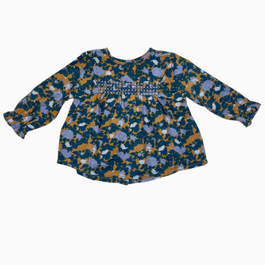 Robe style tunique ocre et teal fleurie avec smock 12M