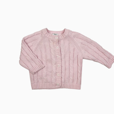 Cardigan rose en tricot torsadé 0-6M