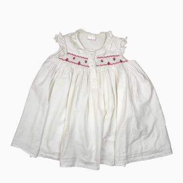 Robe vintage blanche avec smock et fleurs roses 3Y