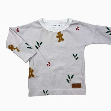 T-shirt manche longue blanc imprimé pain d'épice 0-12M
