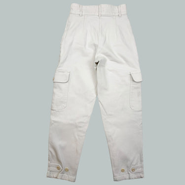 Pantalon blanc en canvas de coton avec poches cargos pour femmes 0US