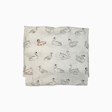 Couverture blanche 'cygnes' en mousseline