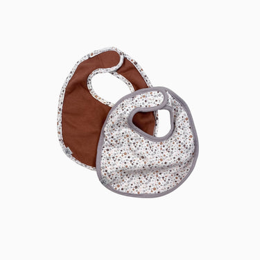 Duo de bavoirs fleuri liseret lilas et noisette 3-12M