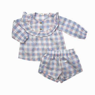 Ensemble à vichy bleu et rose 4-6M