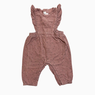 Salopette vieux-rose fleuri en corduroy 3-6M