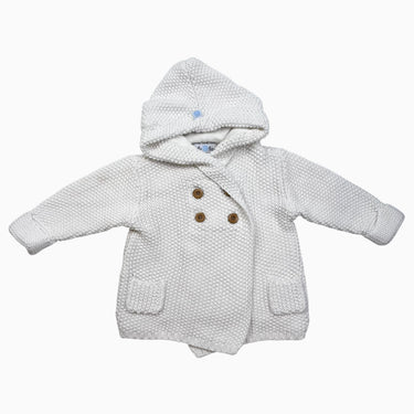 Veste à capuchon blanche en tricot de coton 12-18M