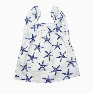Robe blanche 'étoiles de mer' en coton et lin (fait grand) 2-3Y