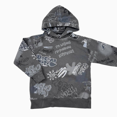 Pull gris à capuchon 'graffiti' 8-9Y