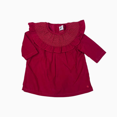 Robe à col large rouge en corduroy 6M