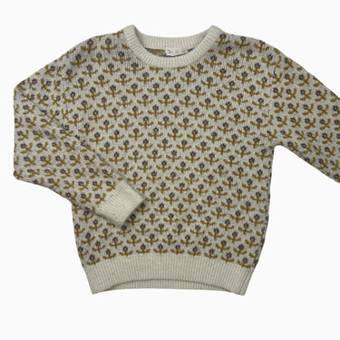 Pull écru à motif floral en tricot de coton 8-9Y