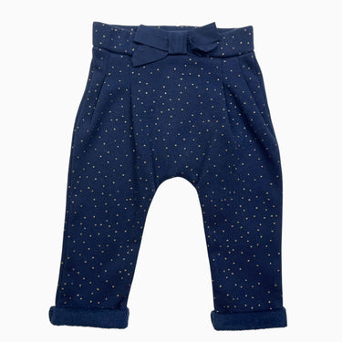 Pantalon marine à pois dorés avec noeud 9M