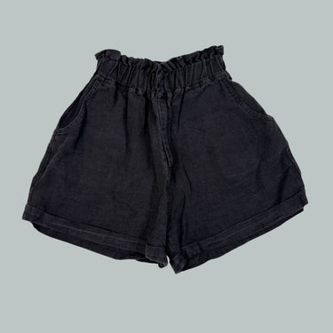Short à taille élastique noir en lin pour femmes S