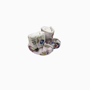 Pantoufles lilas 'fleurs' en peluche 6-9M