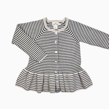 Cardigan crème à rayures marines en tricot côtelée (fait grand) 3-4Y