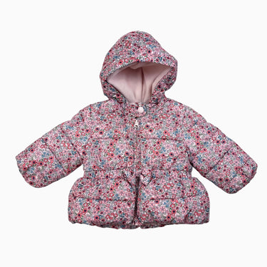 Manteau puffer mi-saison rose fleuri 12-18M
