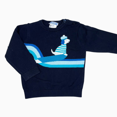 Pull marine profond 'chien' en tricot de coton 18M