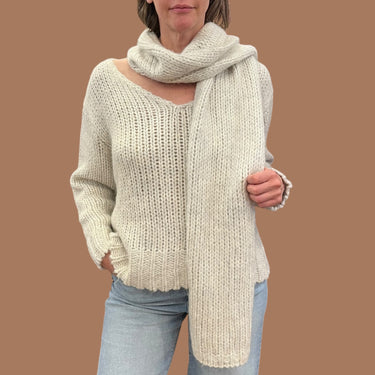 Pull avoine avec écharpe détachable en laine, alpaga et nylon pour femmes L