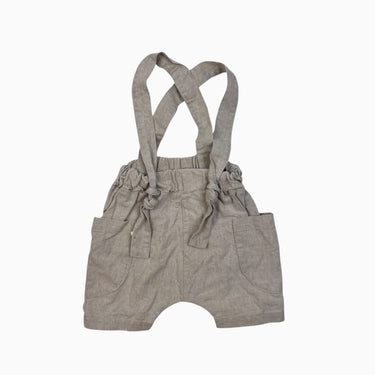Short à bretelle taupe en lin et coton 6-12M