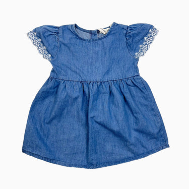 Robe en coton chambray avec fleurs brodées 12M