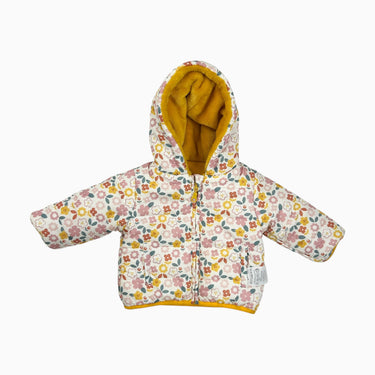 Manteau fleuri réversible ocre en peluche 0-1M