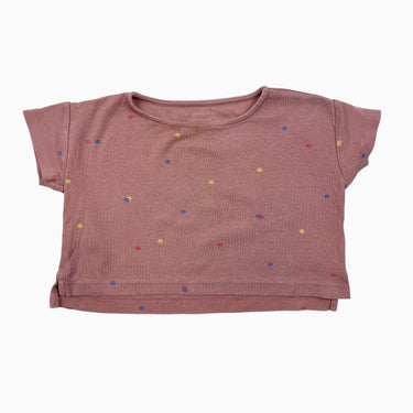 T-shirt 'cropped' vieux-rose à pois en coton gaufré 2Y
