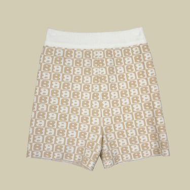 Short biker 'B' crème en viscose et poly pour femmes S-M