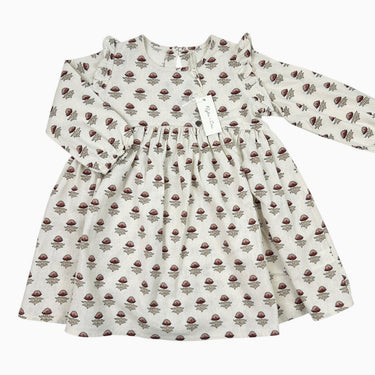 Robe greige 'fleurs' en lin et viscose 4-5Y