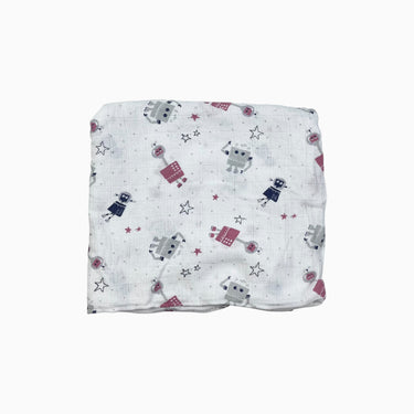 Couverture blanche 'robots' en mousseline